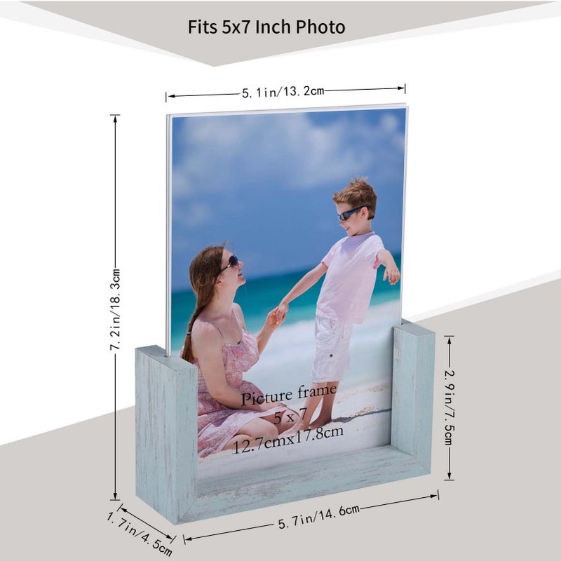 PETAFLOP 5x7 Picture Frame 2 Pack  Double Sided Glass Photo Frame 5 by 7 U-Shaped Blue Picture Frames 5x7 for Desktop or Tabletop - Image 2